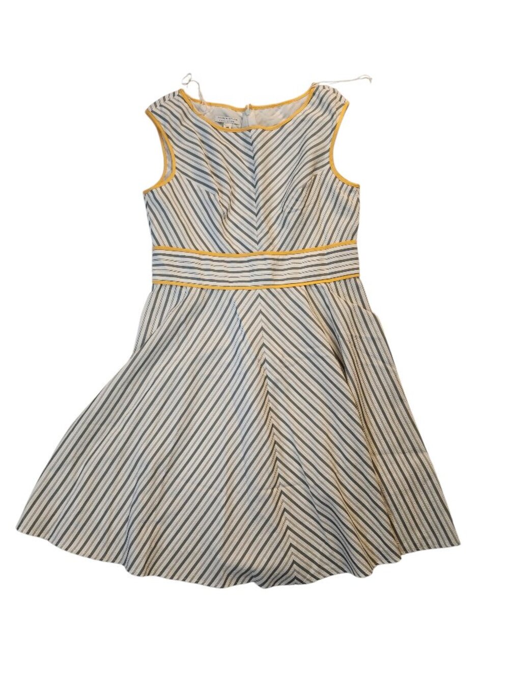 NWT London Style Striped Mini Dress in White Blue Yellow Size 14 Sleeveless